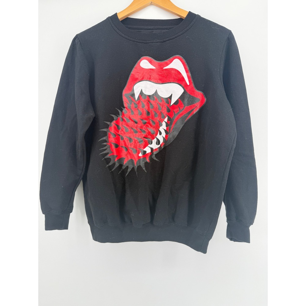 Rolling Stones Spiked Tongue Graphic Sweatshirt Black Crewneck Size M Musidor BV